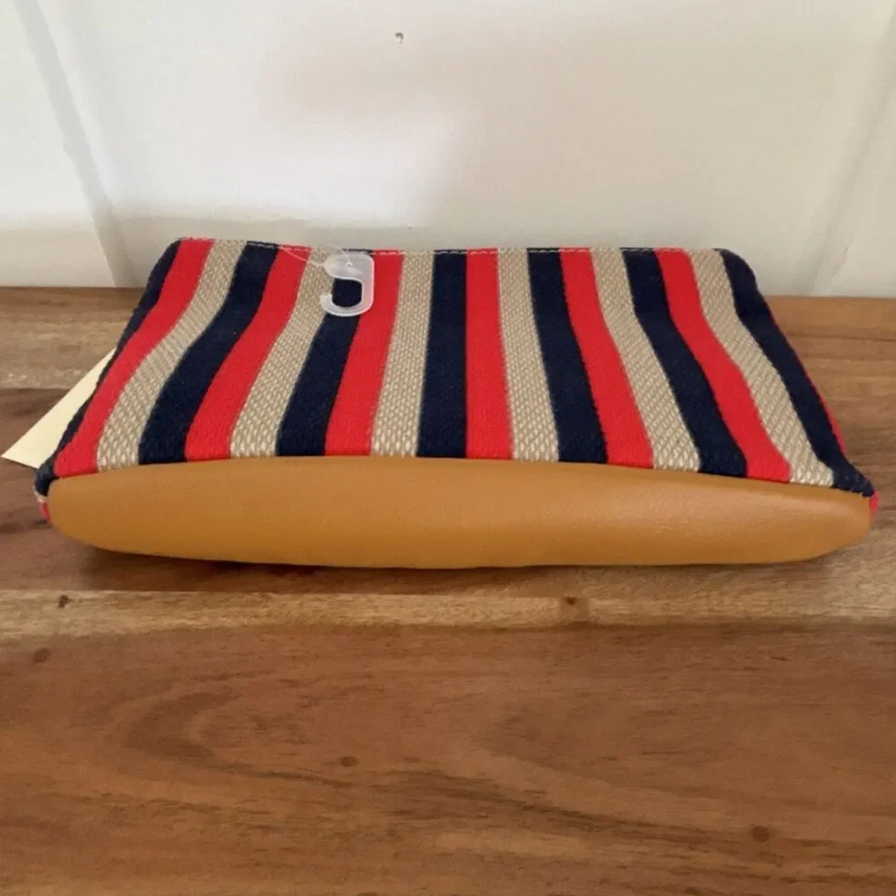 Universal Thread Striped Makeup Bag Red Navy Beige Brown Polyester Zipper